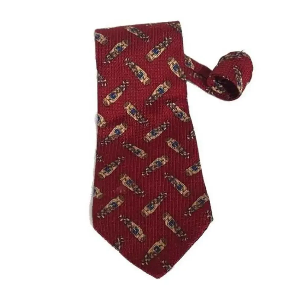 Wembley‎ Red Christmas Tie with Gold Instruments and Green Bows